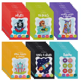 THE TWIDDLERS 24 Mini Malbücher für Kinder - DIN A6, Hexen, Drachen, Piraten, Burgen & mehr - Gastgeschenke, Überraschungstüten, Geburtstage, Hochzeiten, Ostern