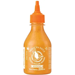 Flying Goose Sriracha Sauce, pikante Mayonnaise, leicht scharf, orange Kappe, Würzsauce aus Thailand, vegetarisch, 1 x 200 ml