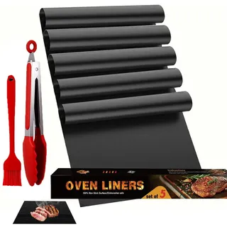 BlingBin Grillplatte 5 Stück Grillmatte für Gasgrill BBQ,Wiederverwendbar Dauerbackfolie (1 Set, 5-St., 40 x 50 cm), Geeignet für alle Arten von Grills, Holzkohle, Weber, Keramik schwarz