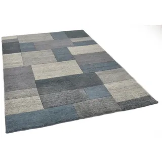 Wollteppich THEKO "Dalas - 7709", grau (anthrazit), B:70cm H:18mm L:140cm, Schurwolle, Teppiche, reine Wolle, handgeknüpft, Patchwork Design