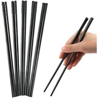 Maxmoc 5 Paar Essstäbchen für Chinesische,Japanische,Koreanische Gerichte | Spülmaschinenfeste Stäbchen zum Essen,Wiederverwendbar,Rungrutschfeste,Schwarz,24CM