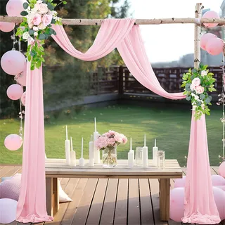 Lukery Hochzeit Vorhang Hochzeitsbogen, Querbehang Gardine Freihanddeko Himmelbett Vorhänge Stoff Tüll Transparent Voile Dekoration für Fotografie Party Hochzeit (75x400cm(13FT),23 Mittleres Rosa)
