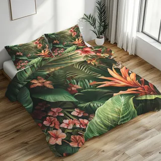Generisch Tropischer Dschungel Bettwäsche 135x200, Bettbezug Pflanzen Blätter 2teilig, 1 Wendebettwäsche + 1 Kissenbezug 80x80 Weich Mikrofaser, Schlafzimmer Deko & Geschenk BhT18