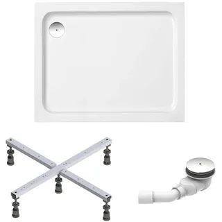 Schulte Home Schulte Duschwanne 100x80 cm, Weiß, Modell Cala - Komplettset inkl. Fußgestell und Ablaufgarnitur