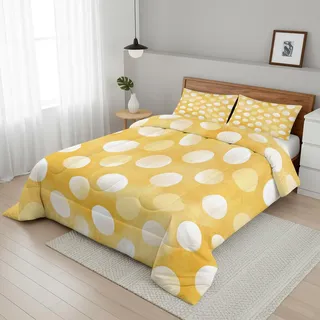 Generisch Punkte Bettdecke 140x200 4 Jahreszeiten, Ohne Bezug, 1 Kissenbezug 70x90, Gelb Motiv Wende Steppdecke, Schlafzimmer Deko, Geschenke, Superweich - SE16246