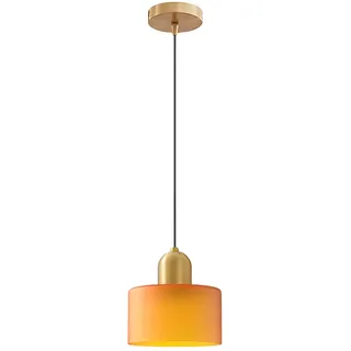 HJXDtech Mini Glas Pendelleuchte mit Gold Akzent & 200cm Verstellbar Kabel, Moderne E27 Hängelampe für Küchen, Esszimmer, Schlafzimmer & Café (Mattes Orange, 15cm)