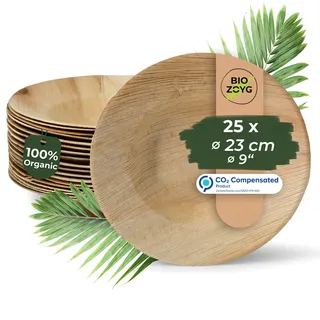 BIOZOYG 25 Stück tiefe Einwegteller Ø 23cm Suppenteller Palmblatt-Teller, Schale für Suppe und Eintöpfe, Partys und Catering, biologisch abbaubar