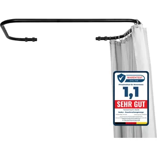 Sasko Duschvorhangstange Duschstange Duschvorhang U-Form Asymmetrisch Aluminium Stabile Belastbarkeit 25 kg Gardinenstange für Vorhang für Badewanne & Dusche Wandmontage - Schwarz - 80x120x80 cm