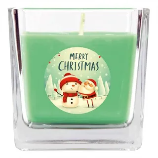 HS Candle Duftkerze (Dekokerze, 1-tlg), Weihnachten - Kerze im Bonbon Glas, Kerze mit Weihnachts - Motiv grün Ø 8 cm x 8 cm x 8 cm x 8 cm