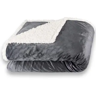 CelinaTex Kuscheldecke XXL 220 x 240 cm grau weiß Felldecke Imitat Wendedecke Nicki Fell Optik Fleece Wohndecke, Sofadecke, Geschenk für Frauen, warm - Oeko-TEX Fantasia