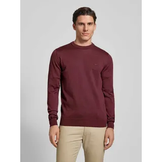 Strickpullover aus reiner Wolle mit Logo-Patch, Bordeaux, XXL