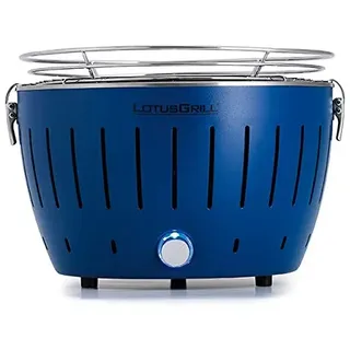 LotusGrill S Small Kompakt Tiefblau der raucharme Holzkohle-/Tischgrill in verschiedenen Farben. Stromversorgung via USB-Anschluß oder Powerbank. Für Camper, Wanderer und auf dem Boot geeignet