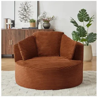 HAUSS SPOLE Schlafsofa Cord-Liegesessel mit Rückenlehne,Einzelsessel für Wohnzimmer,Orange, Loungesessel Relaxsessel aus Cordstoff mit Taschenfedern, tiefer Sitzfläche für Wohnzimmer und Schlafzimmer