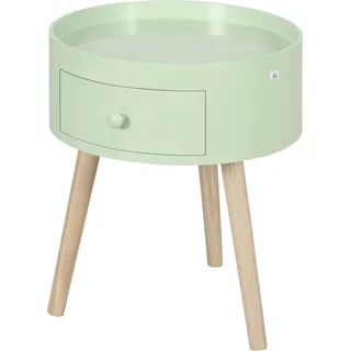 HOMCOM Couchtisch - Nachttisch - runder Nachttisch - skandinavisches Design Beistelltisch mit Schublade, schrägen konischen Beinen aus massivem Holz in Grün   Aosom