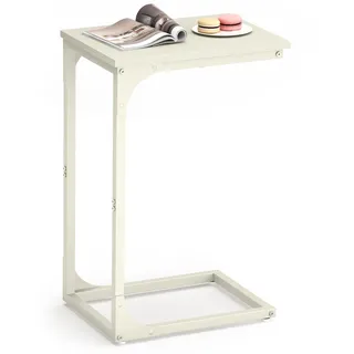 VASAGLE Beistelltisch, Sofatisch, C Form, mit Metallgestell, modern, für Wohnzimmer, Schlafzimmer, cremeweiß LET350W77