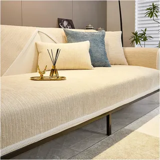 Tauzveok Sofaschoner rutschfest, Chenille Sofabezug, Sofadecken Für Sitzfläche, Für L Form/U Form/Ecksofa 3 2 1 4 Sitzer Sofahusse,Off White,70 * 210cm