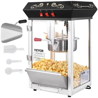 Vevor Popcornmaschine Popcornautomat Popcorn-Maker, 850 W Popcornmaschine 8 oz Kessel für 48 Tassen pro Ladung, Popcornmaschine für die Arbeitsplatte mit gehärtetem Glas, inklusive 4 Schaufeln,
