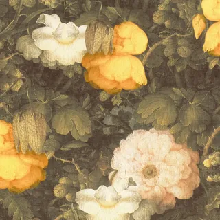 Bricoflor Pfingstrosen Tapete Gemalt Gemälde Vliestapete mit Blumen in Grün Gelb Weiß Vintage Blumentapete mit Rosen Ideal für Ess und Schlafzimmer