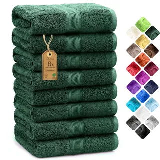 NatureMark 8 Handtücher Set - 100% Baumwolle - Saugfähige und langlebige Handtücher, Größe 50×100 cm, Dunkelgrün