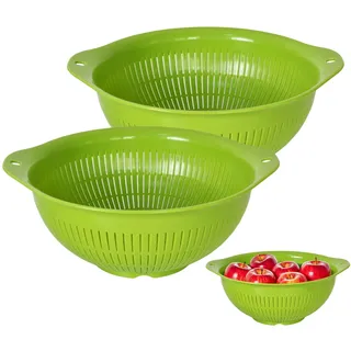 2 Küchensieb Kunststoff 24 cm Ø,Abtropfsieb für Salat,Obst & Gemüse mit ergonomischen Griffmulden | Nudelsieb & Spülkorb | Spülmaschinengeeignet, langlebig & rutschfeste Basis