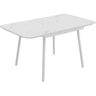 Outsunny Rechteckiger Gartentisch für 4-6 Personen, WPC-Tischplatte und Metallgestell, verstellbare Füße, Esstisch für Balkon Veranda Terrasse, 140x80x75cm, Weiß   Aosom