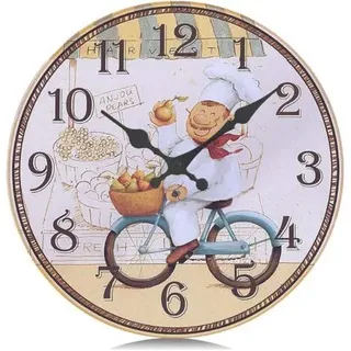 Geräuschlose 30 Cm Gelbe Holz-küchenwanduhr, Rustikale Quarz-wanduhr Mit Kochmotiv Für Das Esszimmer