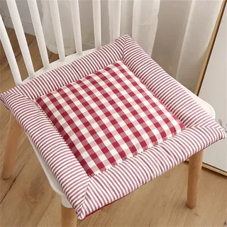 Chickwin Plaid Stuhlkissen mit Bändern 2er Set, Sitzkissen Gefüllt Dekokissen Zierkissen Gartenkissen für Gartenstuhl, Küche oder Esszimmerstuhl Indoor und Outdoor (40x40cm,Rot)