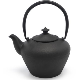 Bredemeijer schwarze bauchige Asia Teekanne 1.0 Liter aus Gusseisen - gusseiserne Kanne mit Edelstahl-Teefilter-Sieb
