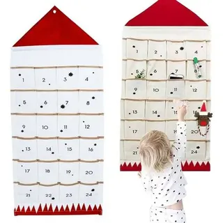 Adventskalender Stoff 50x120cm 24 Taschen Wandteppich Rot