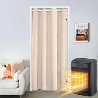 SK Studio Türvorhang Blickdicht Thermo Gardinen Vorhang mit Ösen Thermovorhang Kälteschut Wärmeisolierend für Schlafzimmer Tür Schrank Vorhang Creme, 132x244cm