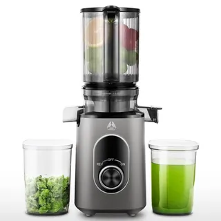 Amzchef Slow Juicer - 110 mm Große Öffnung, Entsafter für Gemüse und Obst, Triple-Filter System, BPA-frei, Leicht zu reinigen, Anti-Tropf Ventil - Grau