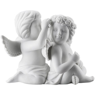 Rosenthal Engelfigur Engel gross Weiß matt Engelpaar mit Blumenkranz weiß