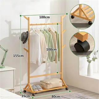 Bamboo Pro Max Gepäckständer - Kleiderständer Mit Universalrollen, Hoher Tragfähigkeit, Verstärkter 80 Cm Stange, Für Schlafzimmer, Hotel Oder Wohnzimmer