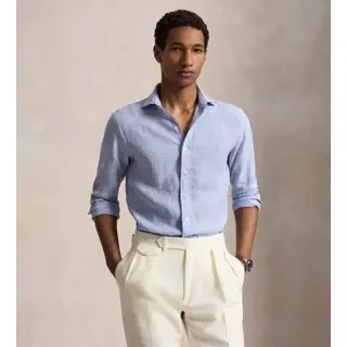 Polo Ralph Lauren für Herren. 710B22589002 Blaues Custom-Fit-Leinenhemd (S), Lässig, Langarm
