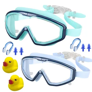 Sprießen 2 Stück Schwimmbrille Für Kinder, Mit Pool Spielzeug Enten, Kindertaucherbrille, Taucherbrille Kinder Für 3-15 Jahre, UV-Schutz Anti Nebel Kein Undicht Schwimmbrillen für Pool