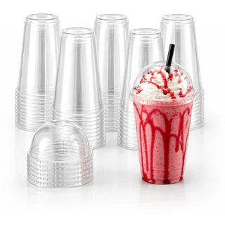 Commerline Smoothie Becher, 400 ml, 800 Stück, Slush Becher mit Domdeckel