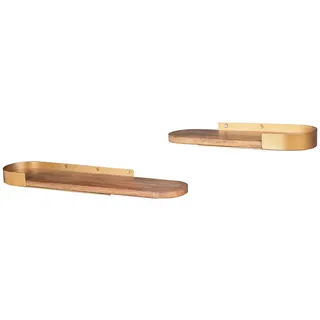 Licht-Erlebnisse Wandregal BARA, 2er Set Holz Eisen B: 40 / 60 cm in Natur Gold Handarbeit Schwebend