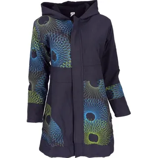 Boho Hippie Chic Jacke, Patchwork Jacke, Kurzmantel - Schwarz/blau, Damen, Baumwolle, Größe: L - 36
