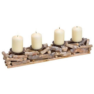 Kerzenhalter Adventsgesteck aus Holz, Metall Natur Tischdekoration 50x9x10cm