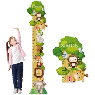CHARMIBLE Personalisiert Messlatte Kinder Holz für Baby- & Kleinkinderzimmer mit Namen, Abnehmbares Messlineal für Baby-Messlatte für Schlafzimmer, Wanddekoration (Waldtiere)