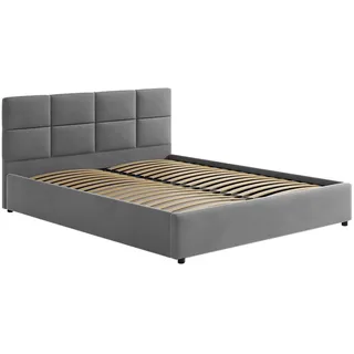 home collective Polsterbett 140x200 cm mit Stauraum Lattenrost aus Metall Doppelbett mit Hydraulischem Bettkasten | Hellgrau