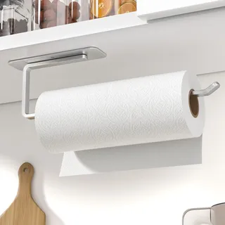 Silber Küchenrollenhalter Ohne Bohren - Rollenhalter - Beide Sind Zum Kleben und Bohren Erhältlich - Verbesserter Küchenrolle Aus Aluminium - Haushaltsrollenhalter - Kitchen Paper Holder