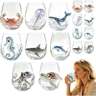 Gläser mit Blaugeringelter Oktopus- Trinkgläser – 340 ml 2D Meerestie Glas für Cocktails, Kaffee,Saft & Wasser, Cocktailgläser Wasserbecher für Küste & Zuhause – Geschenk für Meeresliebhaber (8pc)