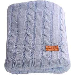 Babydecke Leichte Baby Decke Strickdecke aus Baumwolle in blau weiß creme rosa, La Bortini, leicht, mit Zopfmuster, gestrickte Tagesdecke für Neugeborene blau