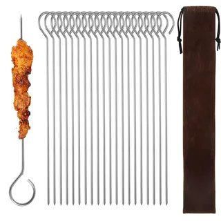 Grillspieße Edelstahl 30cm Schaschlikspieße Edelstahl Lange Fleischspieße Grill Spieße Wiederverwendbare BBQ Grillen Grillzubehör (20)