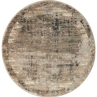Teppich Hamsa, Leonique, rund, Höhe: 9 mm, dezenter Glanz, Schrumpf-Garn-Effekt, im Vintage-Look, dichte Qualität grau