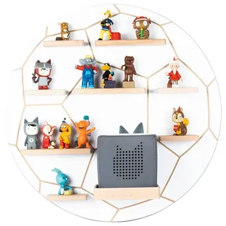 BOARTI Kinderregal Fußball hängend für Toniebox und Tonie Figuren platzsparendes Regal H. 50 x B. 50 x T. 19 cm Wandregal Musikbox und Figuren Aufbewahrung Magneteinsätzen Aufbewahrungsregal Holz