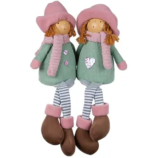 Christmas Paradise Weihnachtsfigur sitzende Wichtel Mädchen 18cm (45cm) (Dekofiguren, 2 St., im Set), Kantenhocker Gnom, 2 Designs, Weihnachtsdeko Rosa-Grün rosa