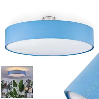 HOFSTEIN Deckenleuchte Foggia, Deckenlampe aus Metall/Stoff/Kunststoff in Nickel-matt/Blau/Weiß, runde Leuchte im modernen Design (Ø 60 cm), E27, Esszimmer, Wohnzimmer, Schlafzimmer, Küche, Flur