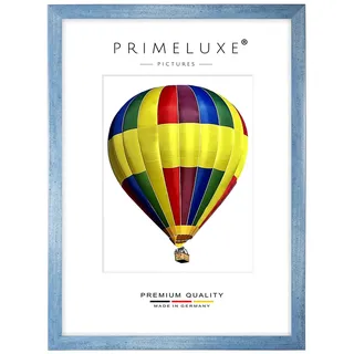 PrimeLuxe Holz Bilderrahmen 50 x 75 cm (Bildmaß) in Hell-Blau gewischt | Farbe und Größe wählbar | Rahmen für Poster | Puzzle | Foto collage | MADE IN GERMANY